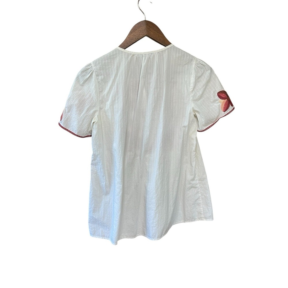 Madewell White Pink Burgundy‎ Floral Embroidered Boho Blouse Top Size XS - Picture 4 of 12